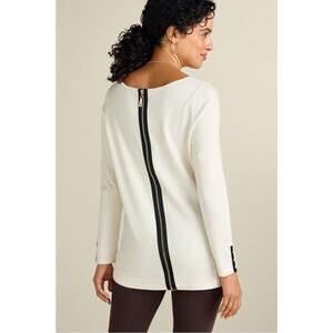 Soft Surroundings Margulies Sweater Womens 2X Exposed Back Zip Long Sleeve Cream